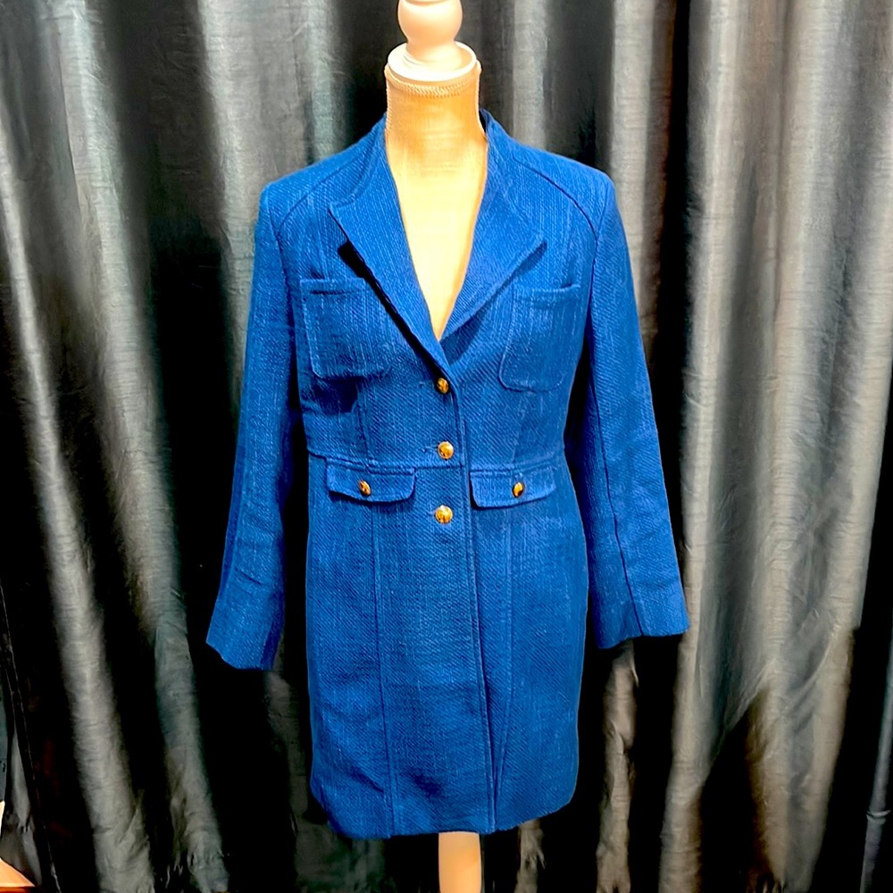 FALL CLEARANCE 🔥🔥 
Chicos blue tweed long jacket - gold accessories sz O - small
